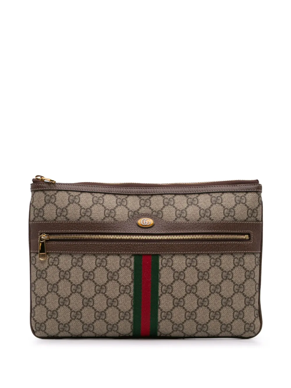 Gucci Pre-Owned 2000-2015 ラージ GGスプリーム ウェブ オフィディア クラッチバッグ - ブラウン Gucci Pre-Owned 2000-2015 ラージ GGスプリーム ウェブ オフィディア クラッチバッグ - ブラウン