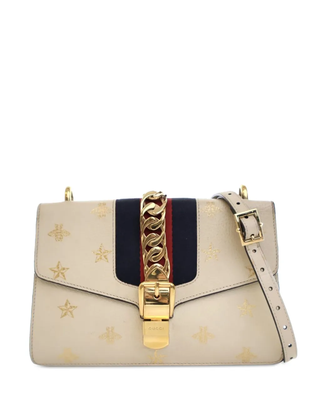Gucci Pre-Owned 2016-2024 Small Leather Bee Star Sylvie satchel - Bianco