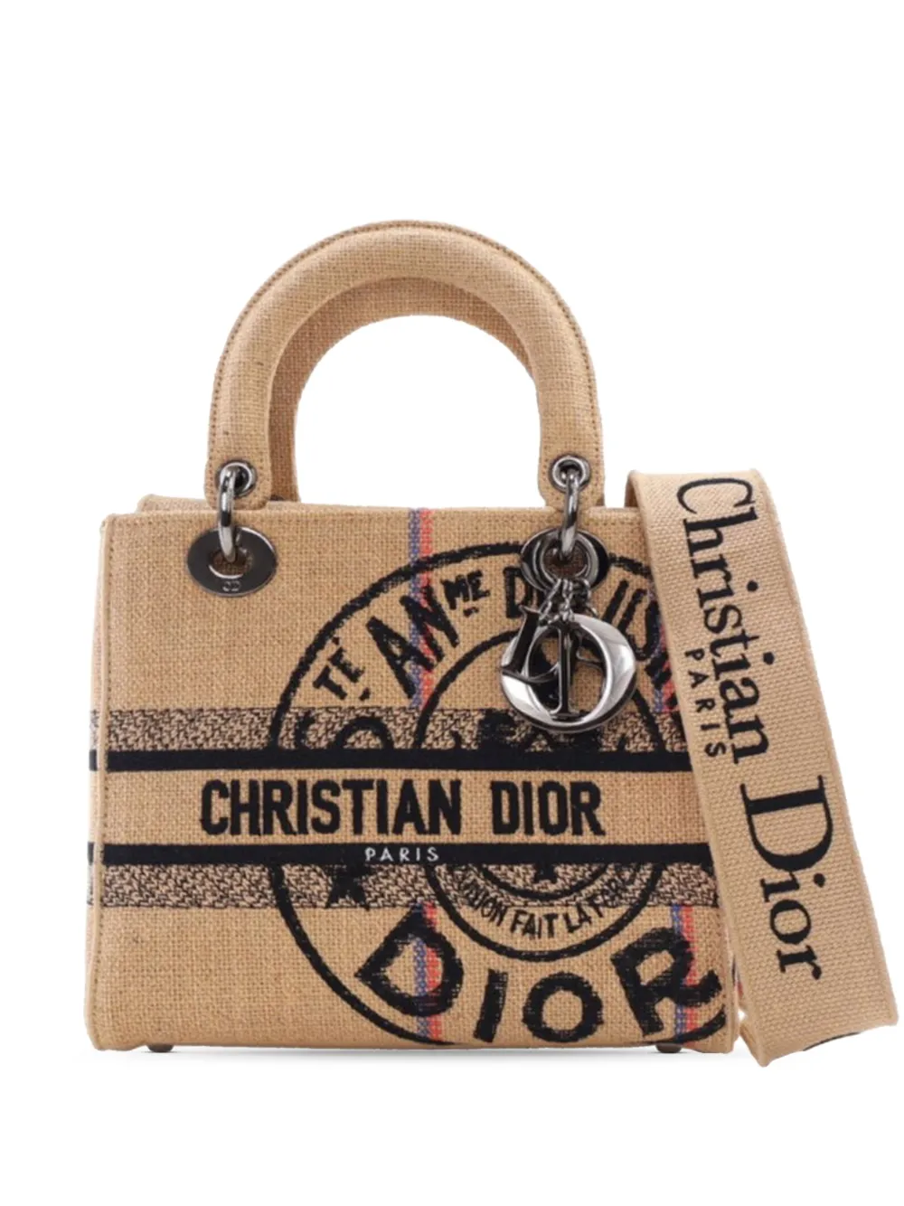 Christian Dior Pre-Owned 2022 ミディアム キャンバス ジュート エンブロイダリー レディ D ライト Christian Dior Pre-Owned 2022 ミディアム キャンバス ジュート エンブロイダリー レディ D ライト