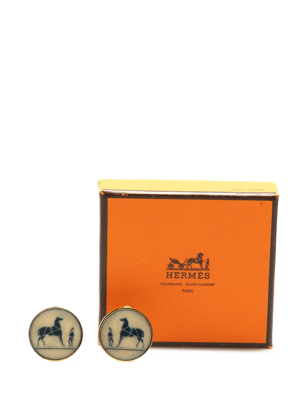 Pre-owned Hermes 20th Century Caleche Horse Clip On Earrings Costume Earrings In Gold