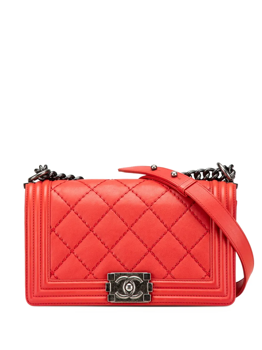 CHANEL Pre-Owned 2013-2014 オールド ミディアム カーフスキン ダブルステッチ ボーイ フラップ ショルダーバッグ CHANEL Pre-Owned 2013-2014 オールド ミディアム カーフスキン ダブルステッチ ボーイ フラップ ショルダーバッグ