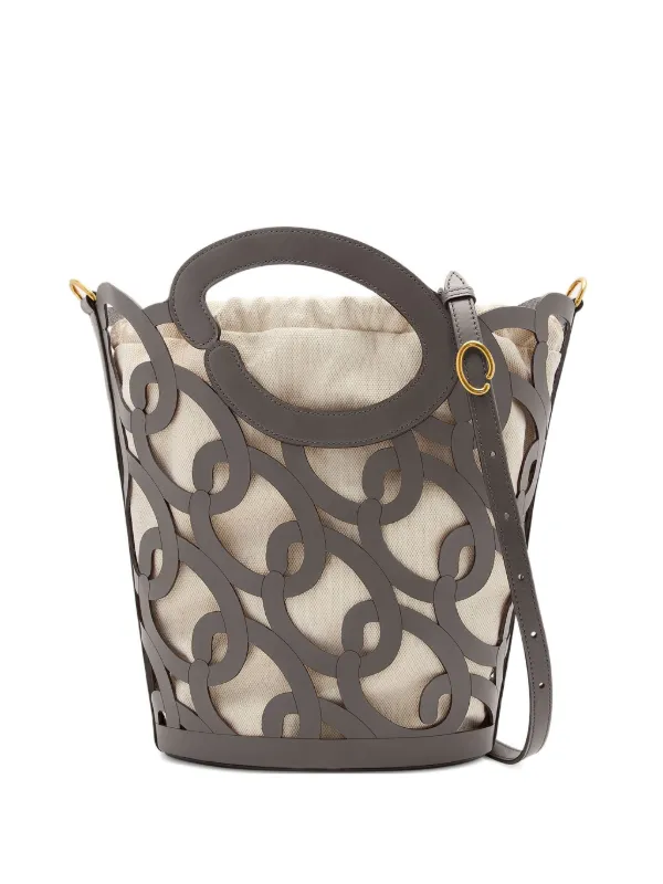 Oscar de la Renta Leather Tote Bag in Grey