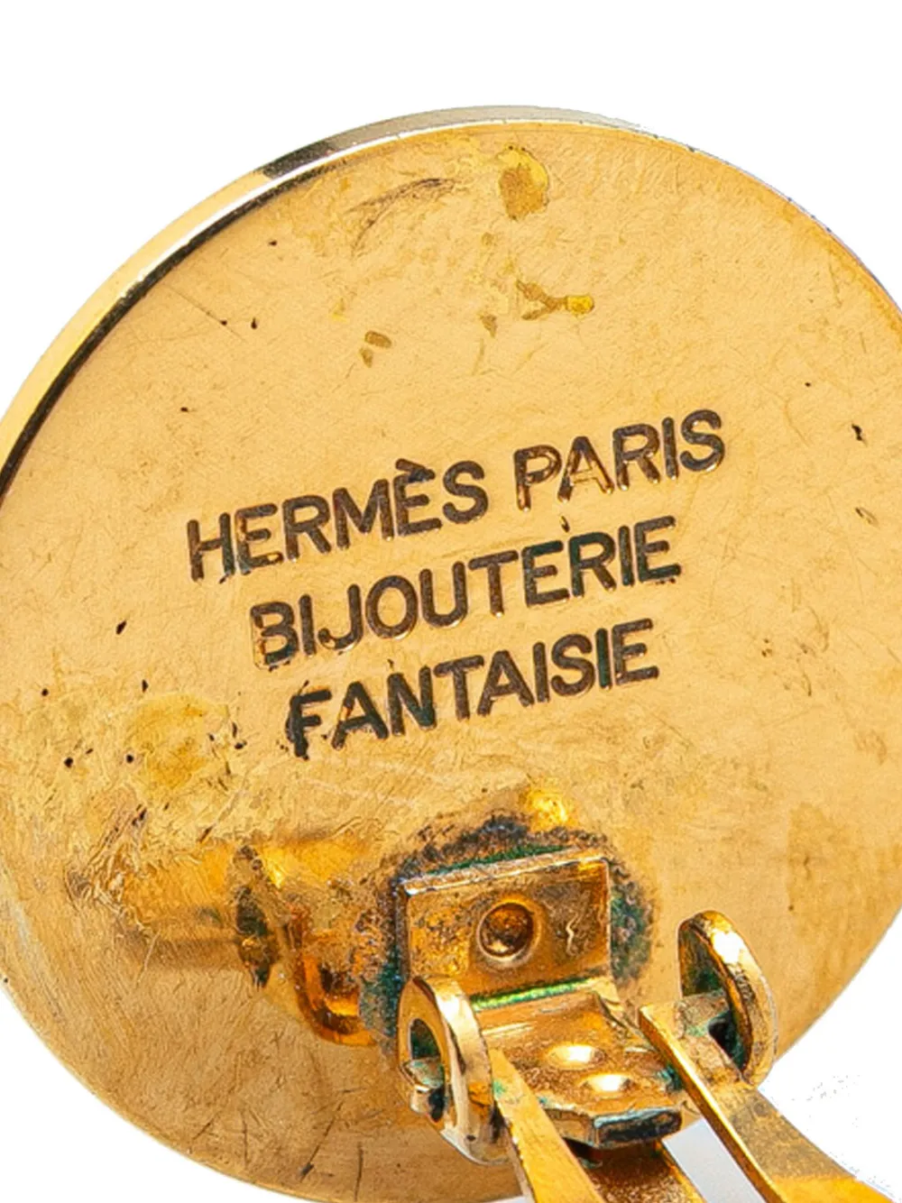Pre-owned Hermes 20th Century Gold Plated Bijouterie Fantaisie Clou De Selle Clip On Earrings Costume Earrings