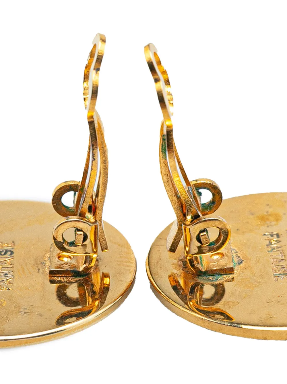 Pre-owned Hermes 20th Century Gold Plated Bijouterie Fantaisie Clou De Selle Clip On Earrings Costume Earrings