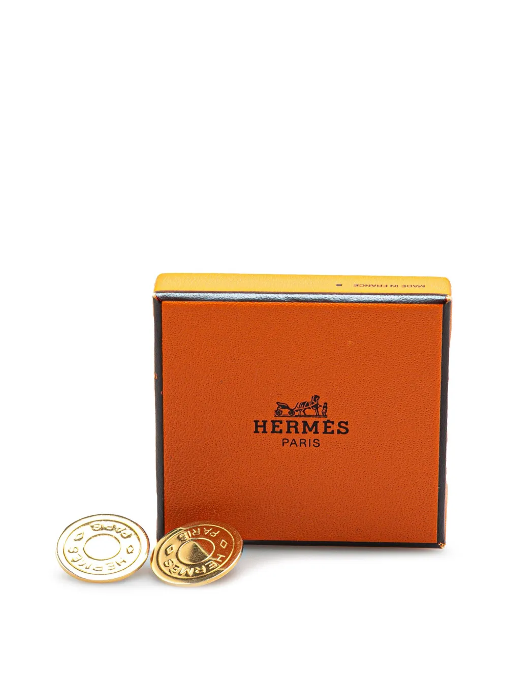 Pre-owned Hermes 20th Century Gold Plated Bijouterie Fantaisie Clou De Selle Clip On Earrings Costume Earrings