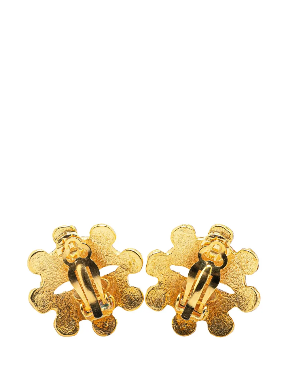 Pre-owned Chanel 1994 Gold Plated Cc Flower Clip On Earrings Costume Earrings