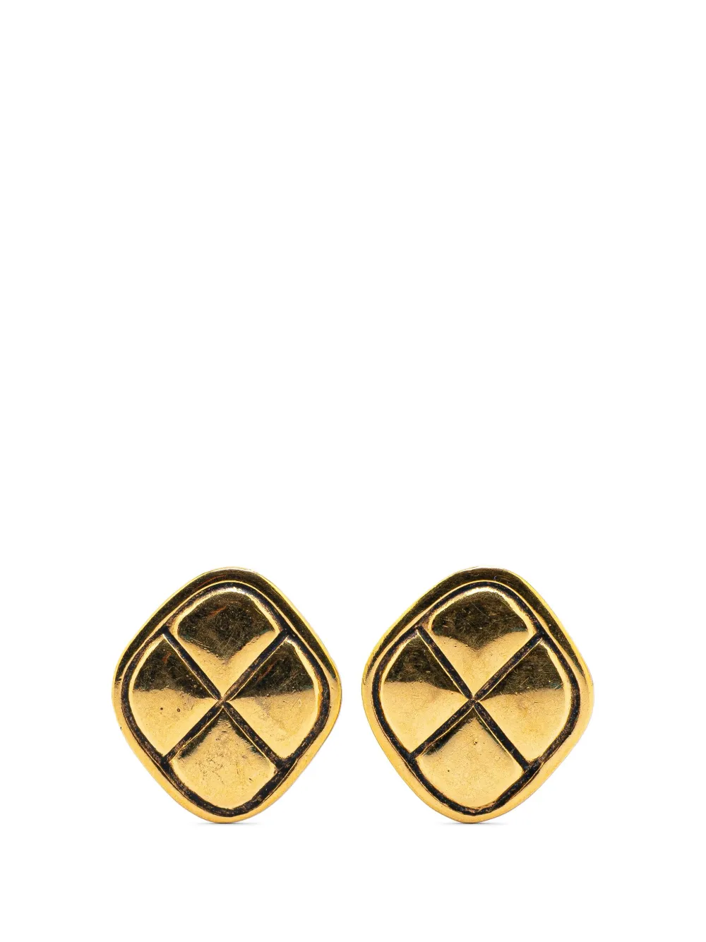 CHANEL Pre-Owned 1970-1980 Gold Plated Matelasse Diamond Clip On Earrings costume earrings | Gold | Image 1