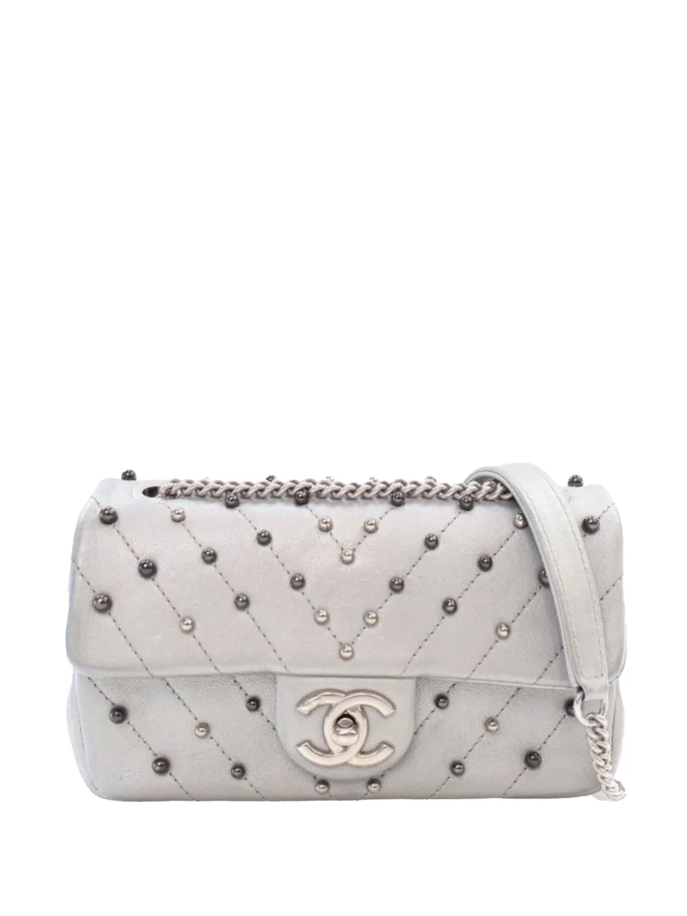 CHANEL Pre-Owned 2017-2018 ミニ レクタンギュラー シェブロン ラムスキン スタッドウォーズ フラップ CHANEL Pre-Owned 2017-2018 ミニ レクタンギュラー シェブロン ラムスキン スタッドウォーズ フラップ
