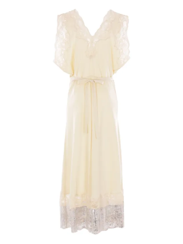 rabanne ruffled satin and lace midi dress RABANNE Lace-trimmed silk-satin maxi dress