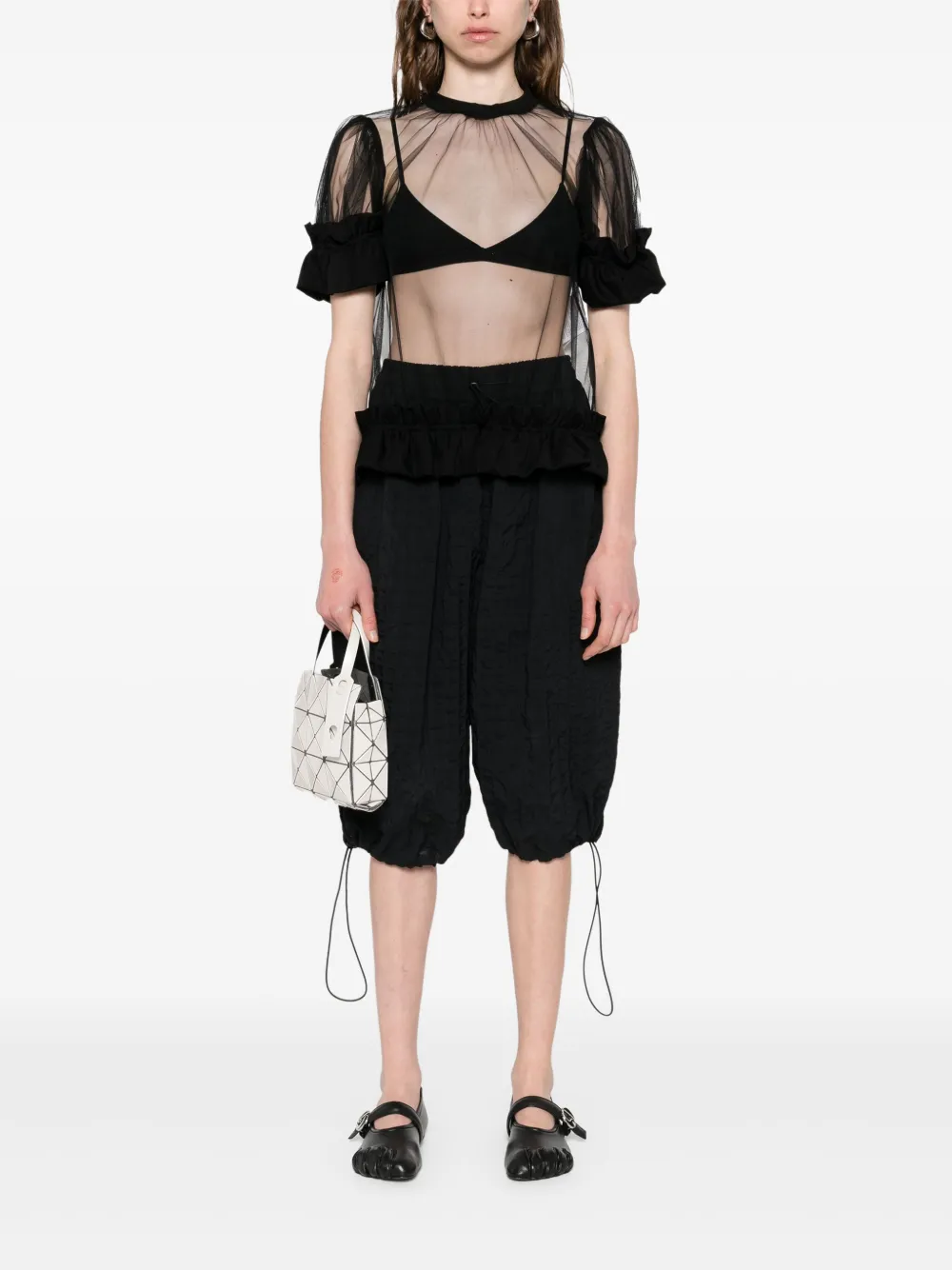 Noir Kei Ninomiya ruffle-detail sheer blouse - Zwart