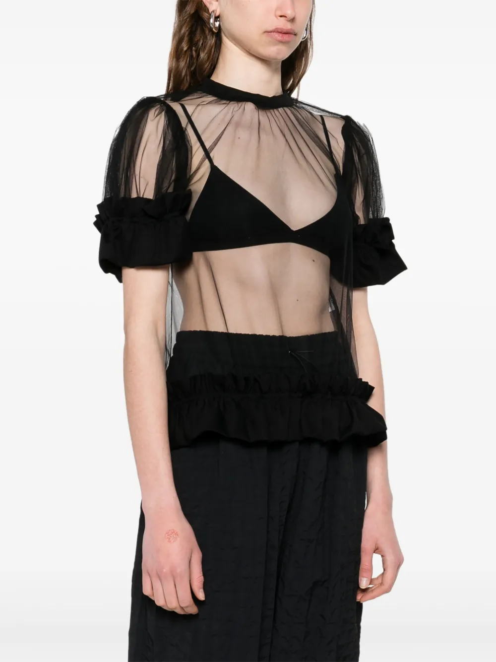 NOIR KEI NINOMIYA RUFFLE-DETAIL SHEER BLOUSE