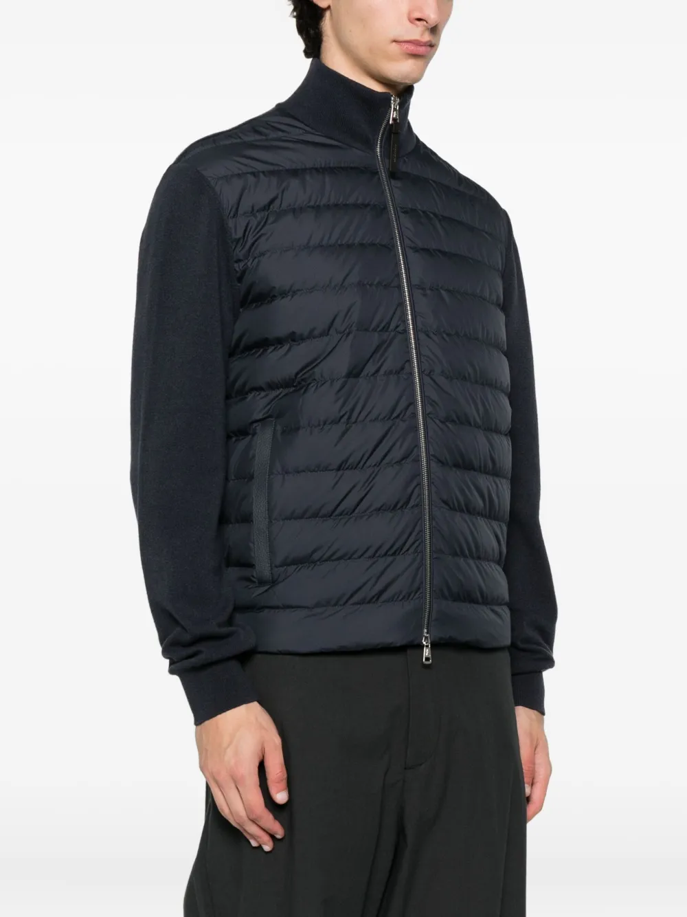 Moncler quilted wool-sleeve cardigan Blauw