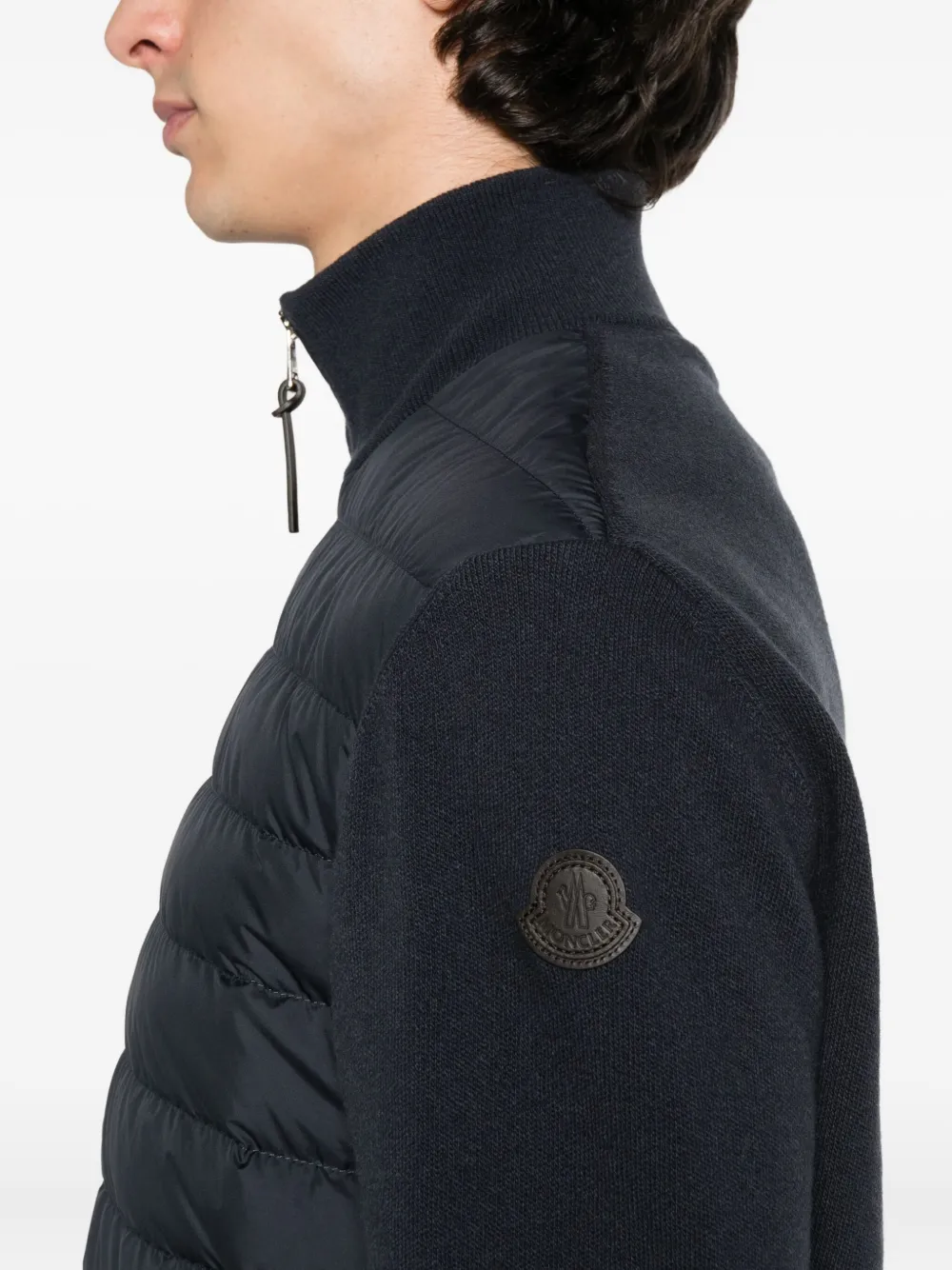 Moncler quilted wool-sleeve cardigan Blauw