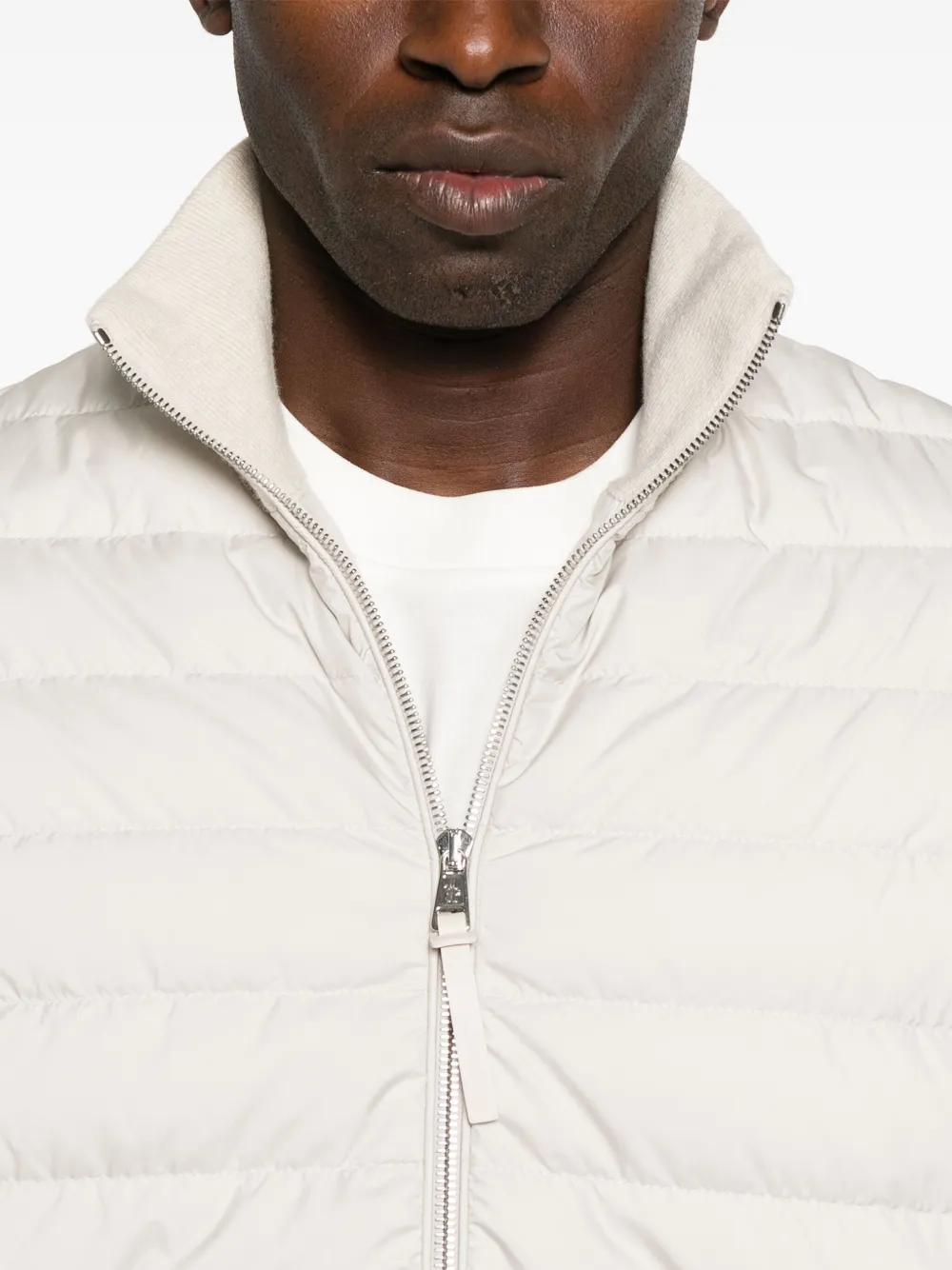 Moncler Gewatteerd vest met wollen mouwen Beige