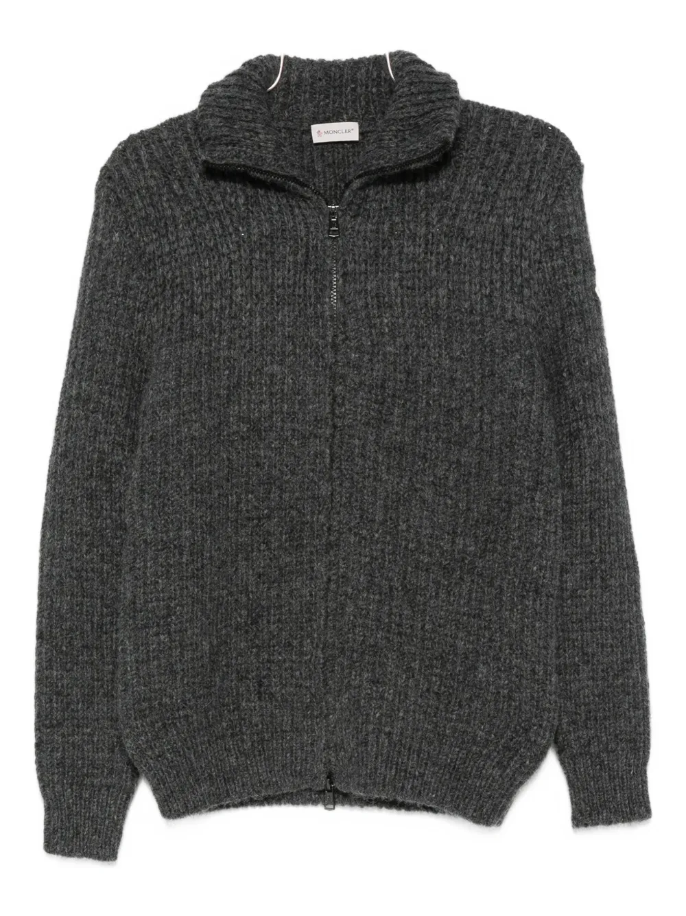 Moncler Ribbed Zip-up Cardigan In Gray