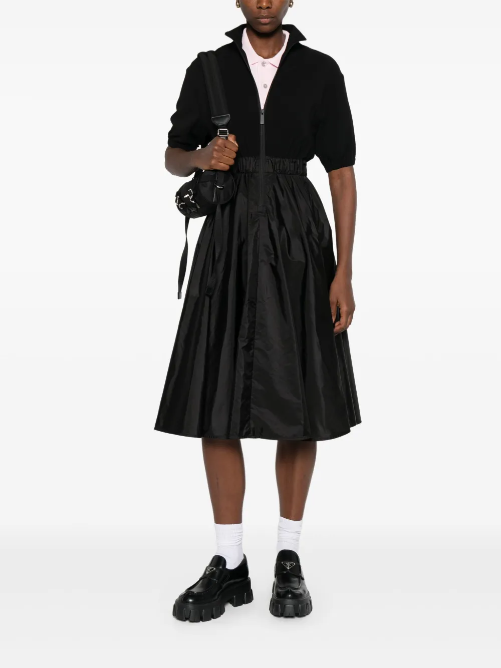 Moncler Midi-jurk met plooien en rits Zwart
