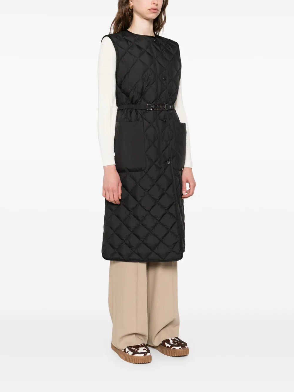 Moncler Quilted Belted Vest In Black