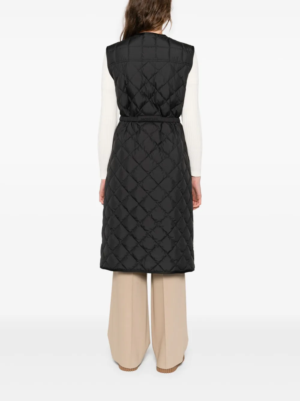 Moncler Quilted Belted Vest In Black