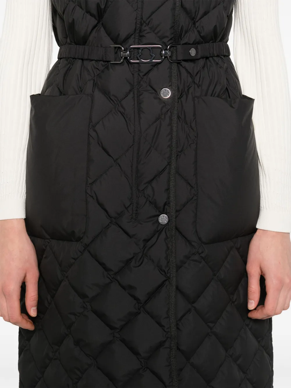 Moncler Quilted Belted Vest In Black