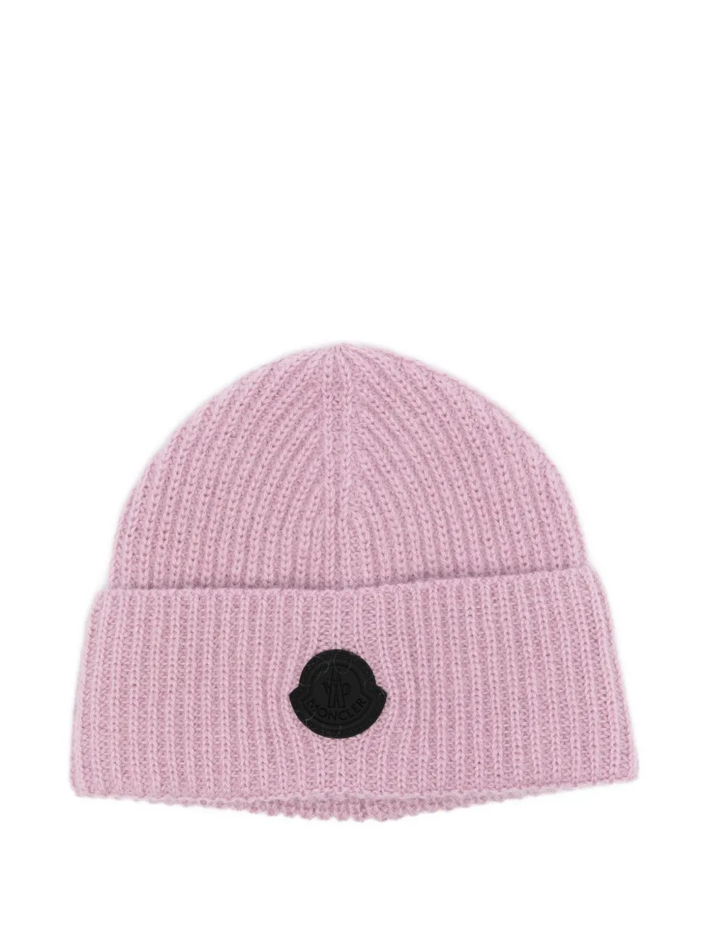 Moncler Ribbed Logo-plaque Beanie In Pink