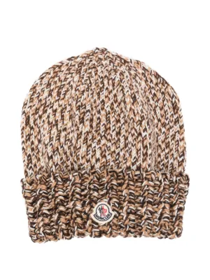 Moncler Cashmere logo-patch Beanie | Grey | FARFETCH JO