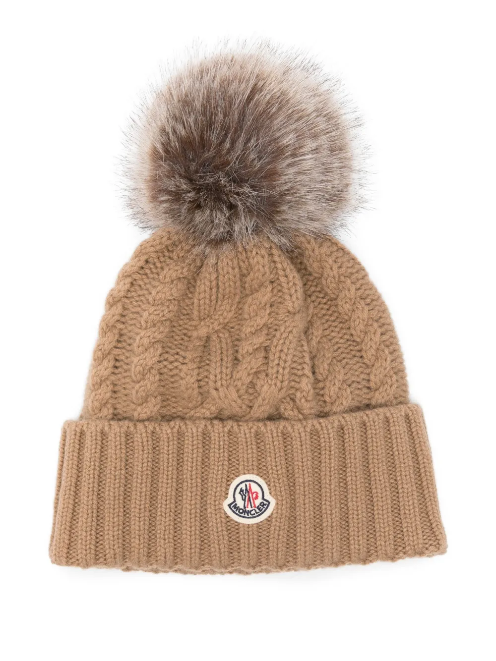 cable-knit pom-pom beanie