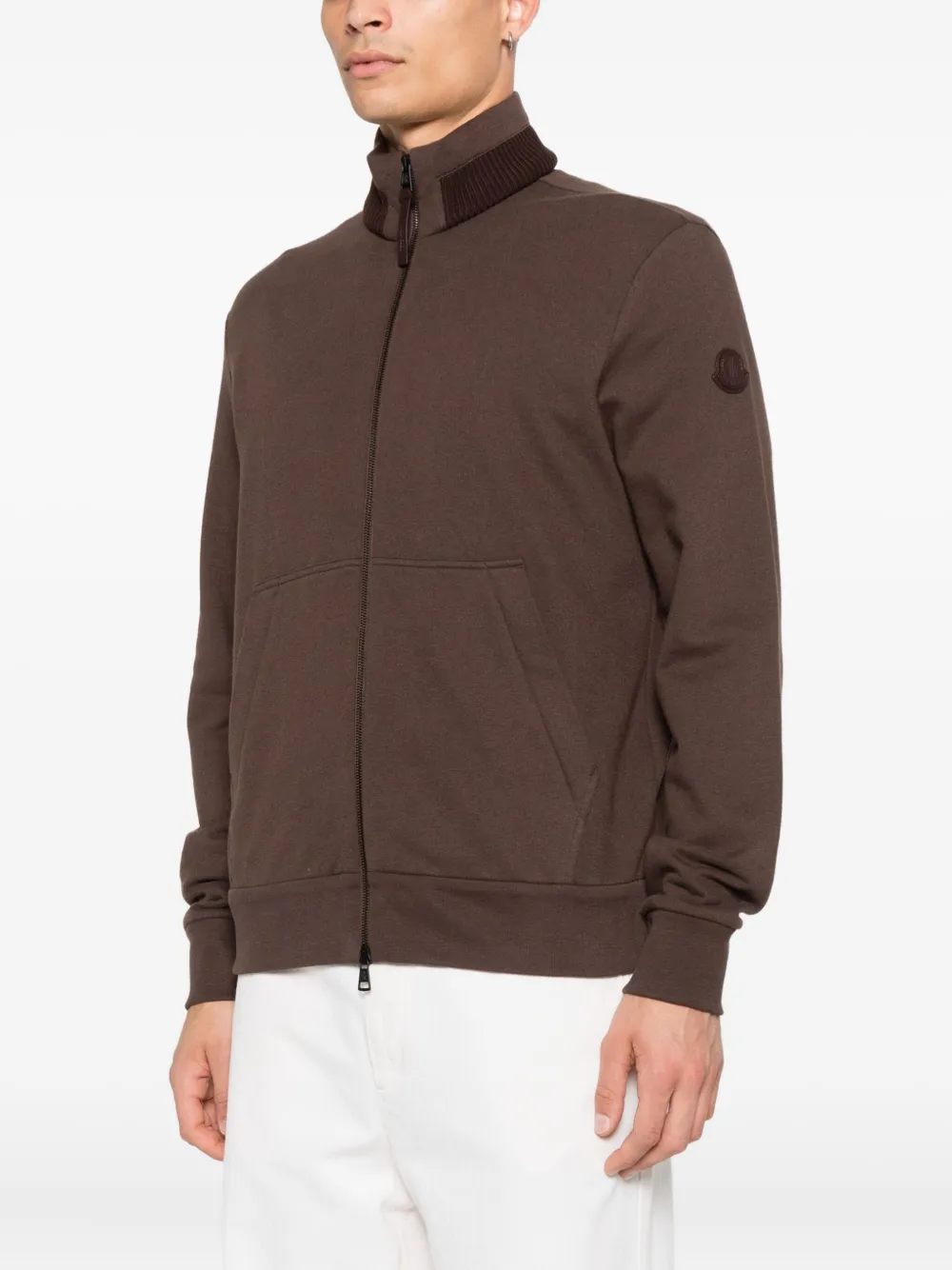 Moncler Vest met geribbelde kraag en rits Bruin