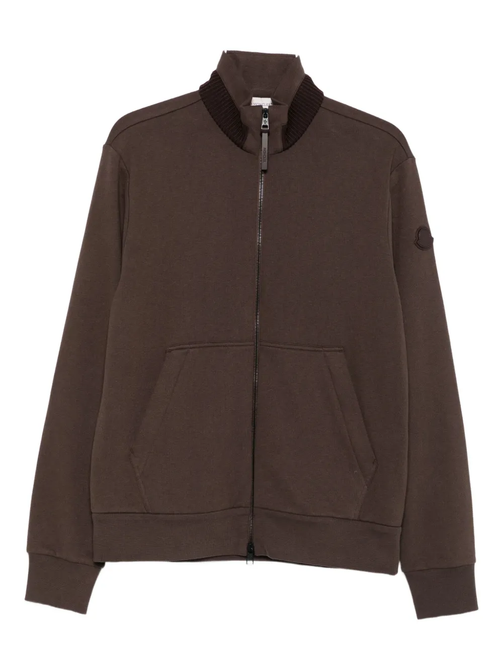 Moncler zip-up ribbed-collar cardigan - Marrone