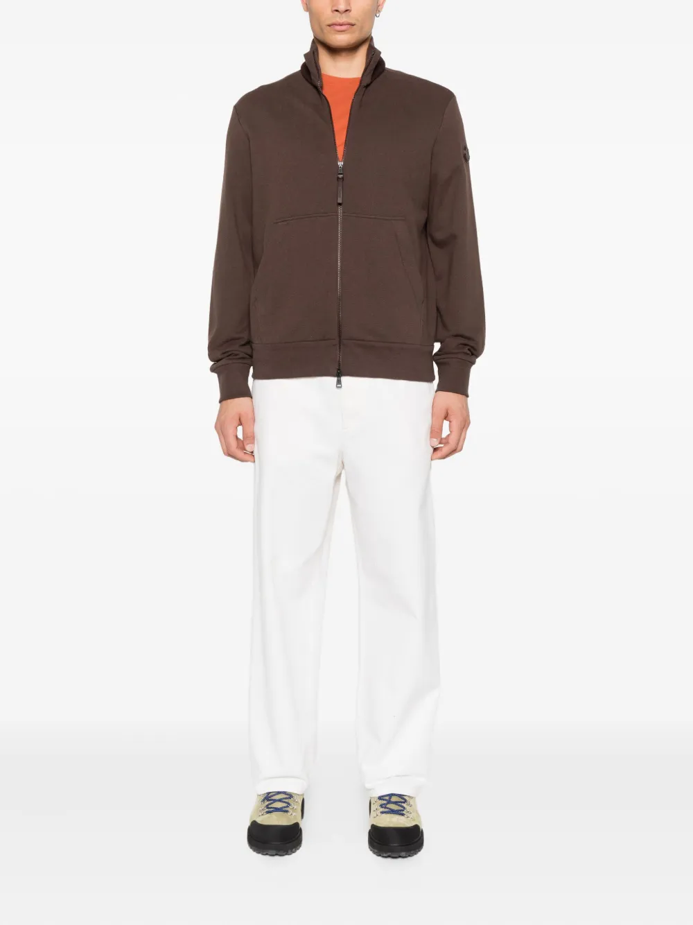 Moncler zip-up ribbed-collar cardigan - Bruin