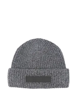 Moncler Ribbed logo-patch Beanie Hat | Grey | FARFETCH