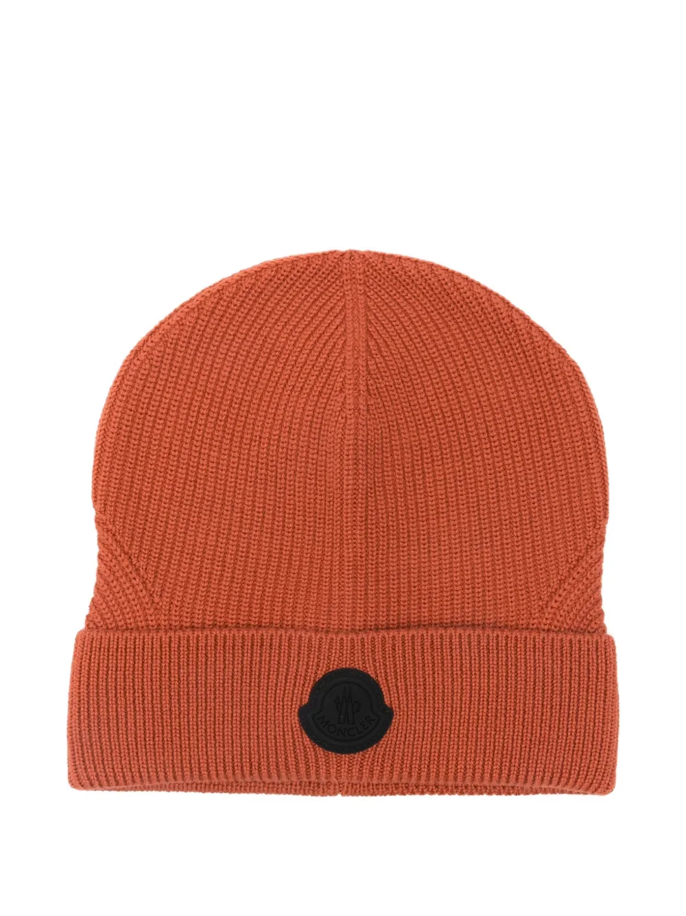 Moncler ribbed logo-patch beanie | Orange | Image 1