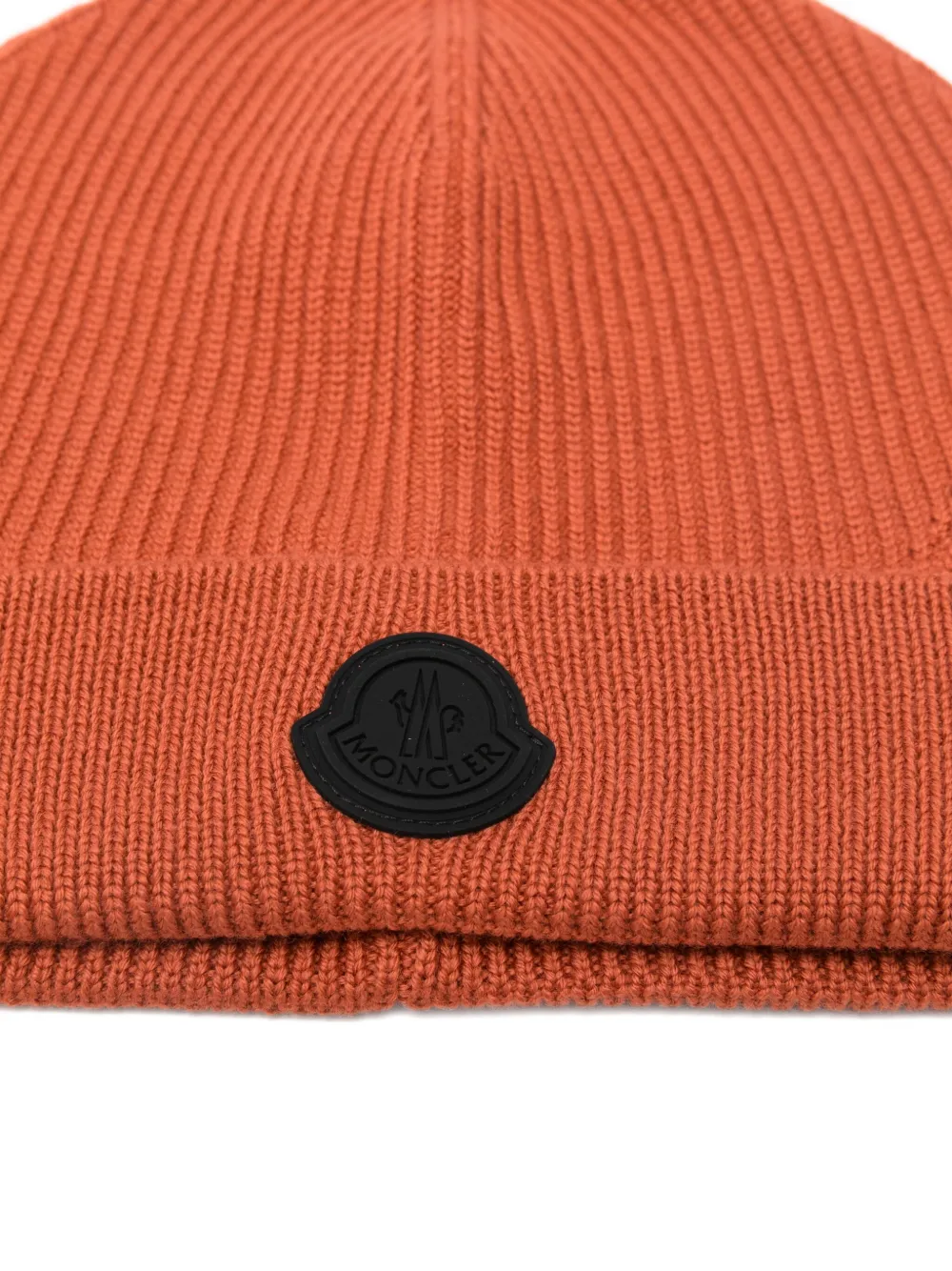 Moncler Geribbelde muts met logopatch Oranje