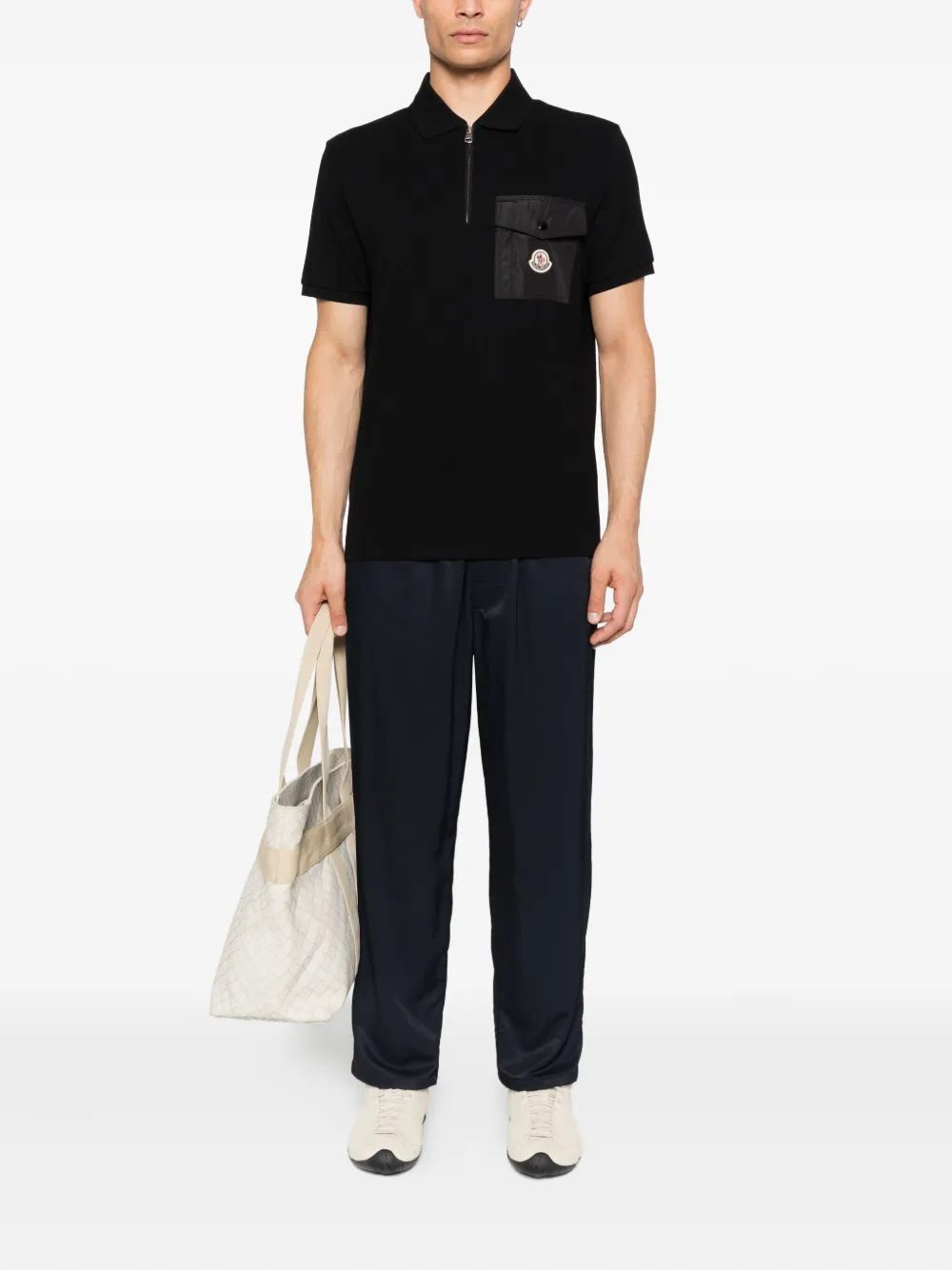 Moncler half-zip patch-pocket polo shirt - Zwart