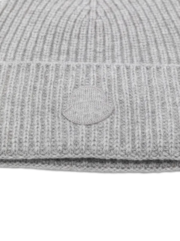Moncler Cashmere logo-patch Beanie | Grey | FARFETCH JO
