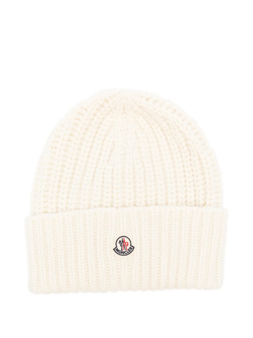 Moncler Ribbed Logo Beanie In White