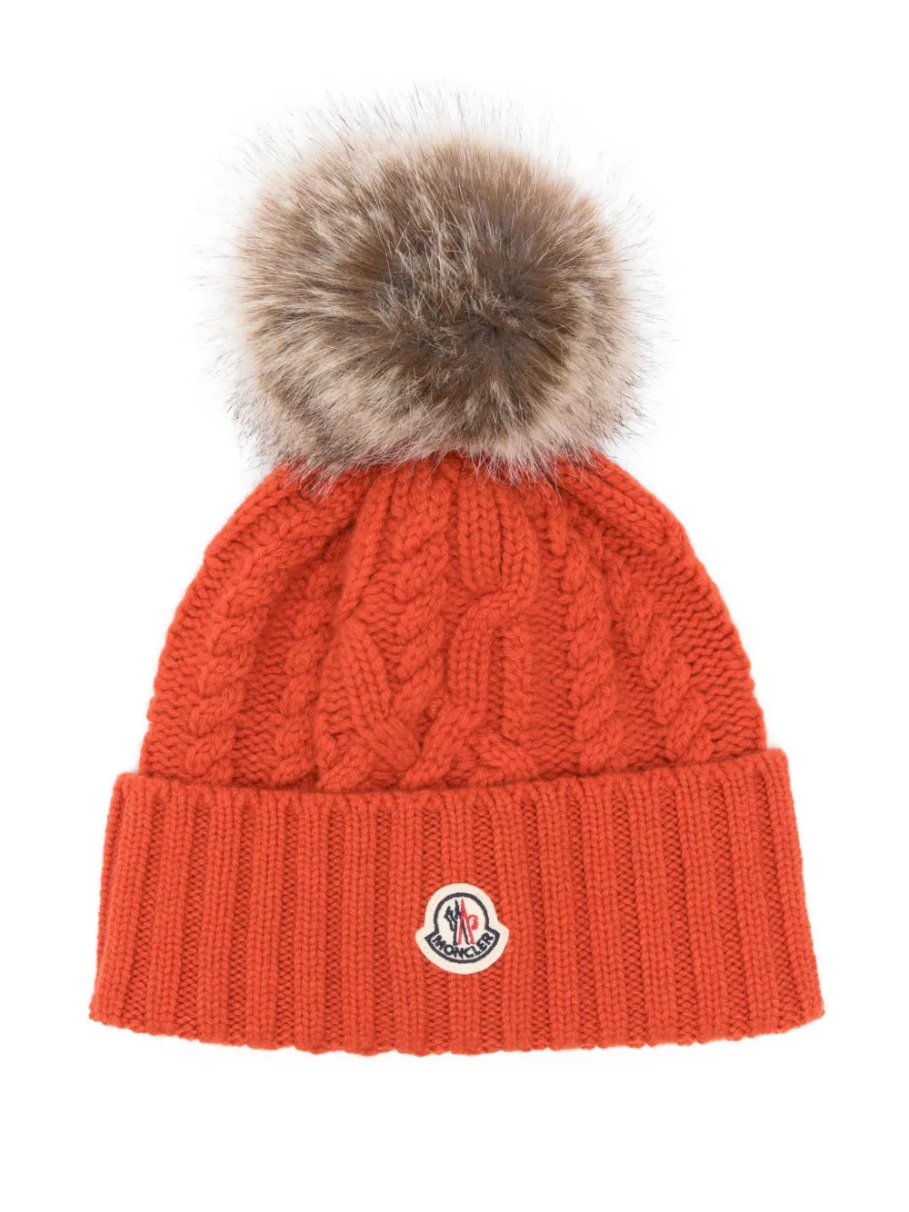 Moncler Cable-knit Pom-pom Beanie In Orange