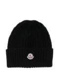 Moncler ribbed logo beanie hat - Black