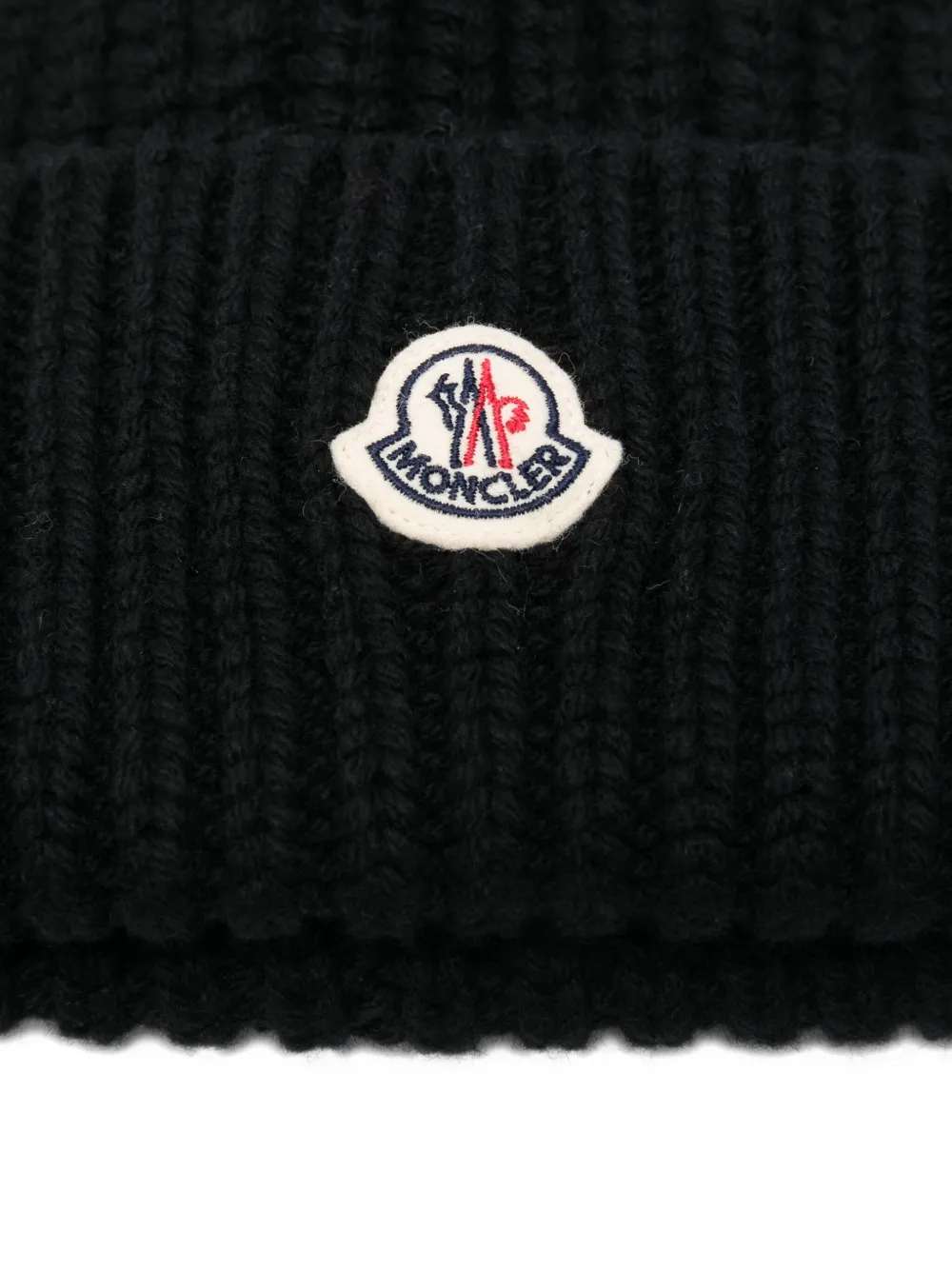 Moncler ribbed logo beanie hat - Zwart