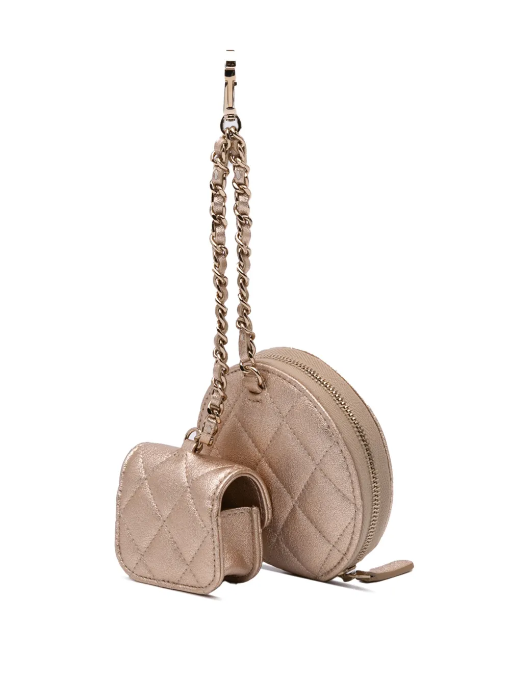 CHANEL Pre-Owned 2021-2024 Metallic Lambskin Round Clip On Purse and AirPods Case coin pouch | Image 2