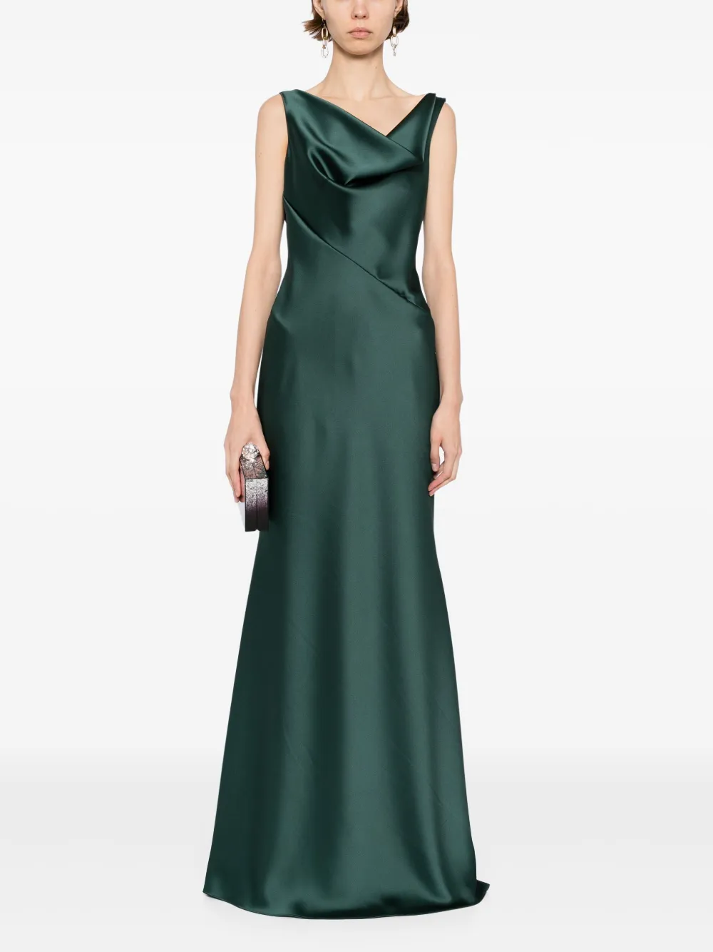 Amsale bias-cut cowl-neck dress - Groen