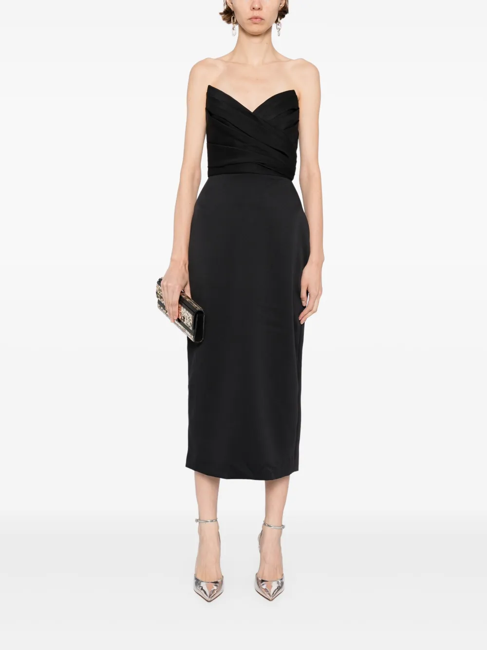 Amsale Gedrapeerde strapless cocktailjurk - Zwart