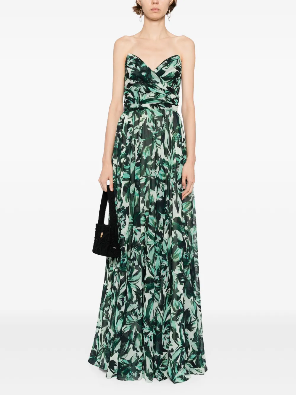Amsale printed strapless dress - Groen