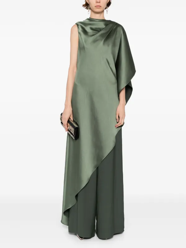 Amsale Cascading Draped Column Dress | Green | FARFETCH BH