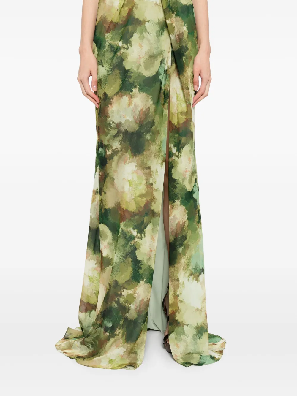 Amsale Watercolour jurk met gedraaide voorkant Groen