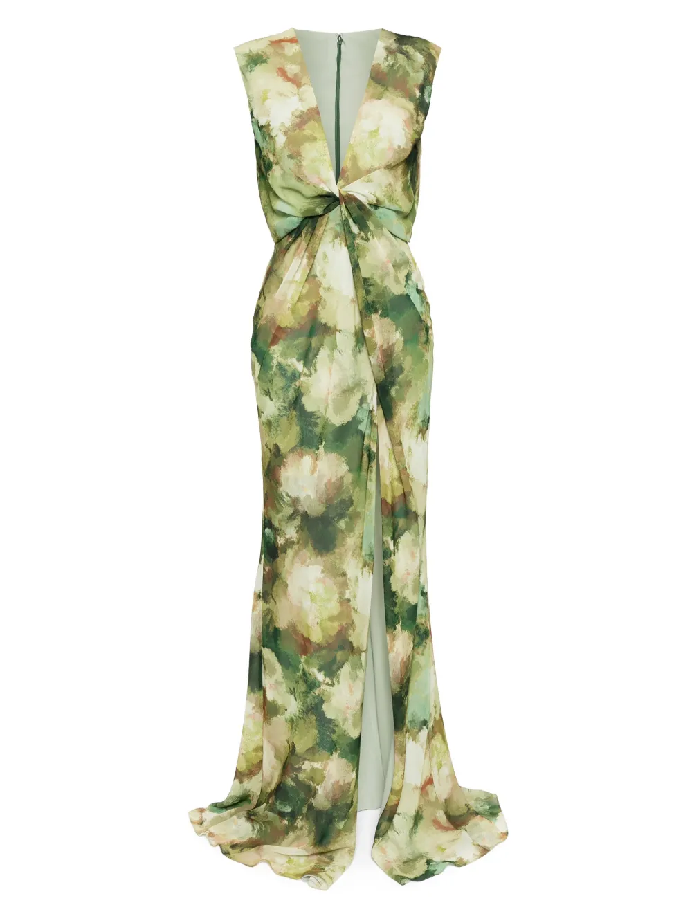 Amsale Watercolour jurk met gedraaide voorkant Groen