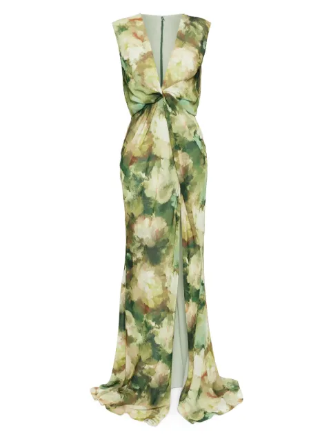 Amsale watercolor twisted front dress