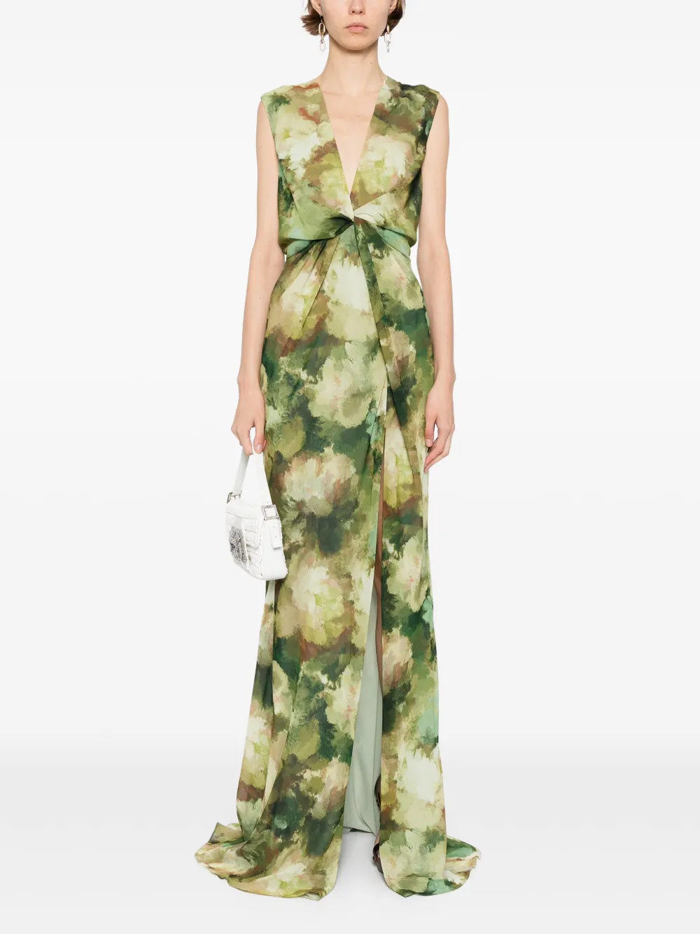 Amsale watercolor twisted front dress - Groen
