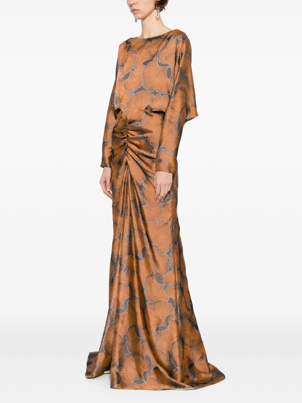 Amsale Jurk met jacquard en dolman mouwen Bruin
