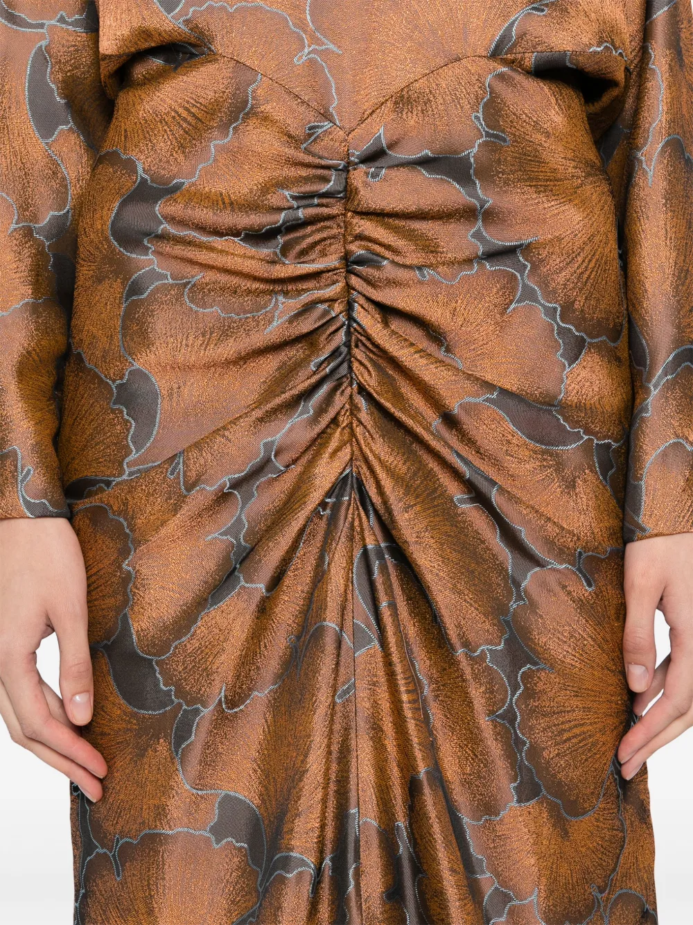 Amsale Jurk met jacquard en dolman mouwen Bruin