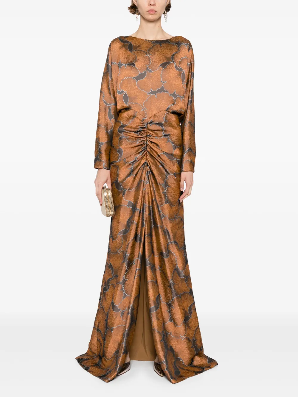 Amsale Jurk met jacquard en dolman mouwen - Bruin